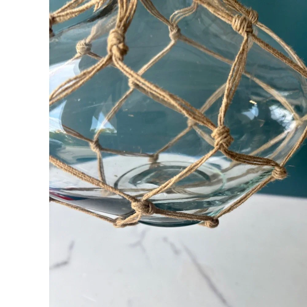 Nautical Glass Vase Jute Rope Wrapped Net Coastal Beach House Decor Centerpiece